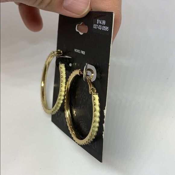 Gold Cream Hoops Pierced Earrings Nickel Free - Picture 1 of 4